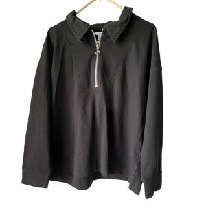 Women's Solid Homme Black High Neck sweatshirt black zip urban plus size XXXL.